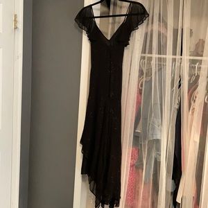 DVF 2 Silk Handkerchief Hem Midi Dress Black